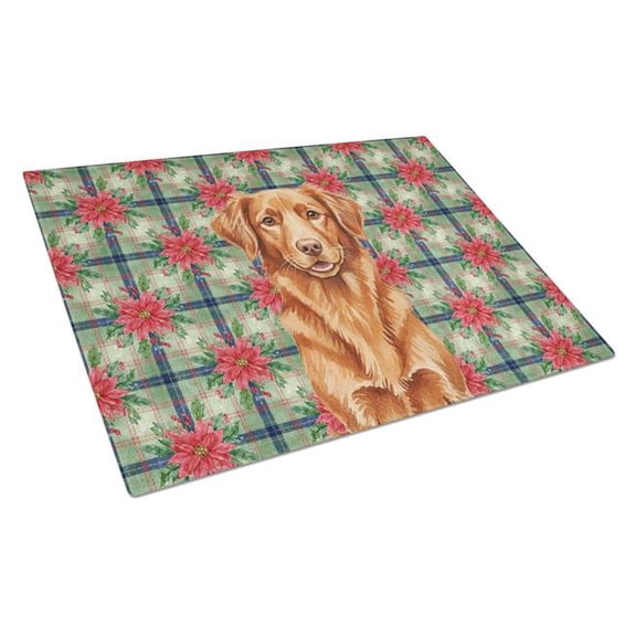 Carolines Treasures WDK8734LCB Unisex Adult Copper Nova Scotia Duck Tolling Retriever Christmas Poinsettias Glass Cutting Board - 15 x 12 in.