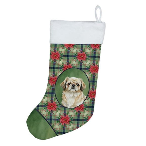Carolines Treasures WDK8750CS Unisex Adult Fawn Pekingese Christmas Poinsettias Holiday Stocking - 18 x 13.5 in.