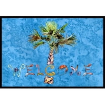 Carolines Treasures  Welcome Palm Tree On Blue Indoor & Outdoor Mat, 18 x 27 in.