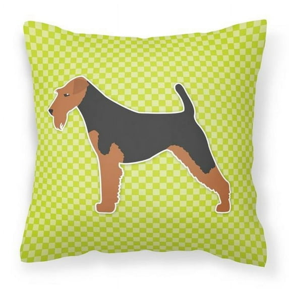 Carolines Treasures BB3785PW1414 Welsh Terrier Checkerboard Green Fabric Decorative Pillow