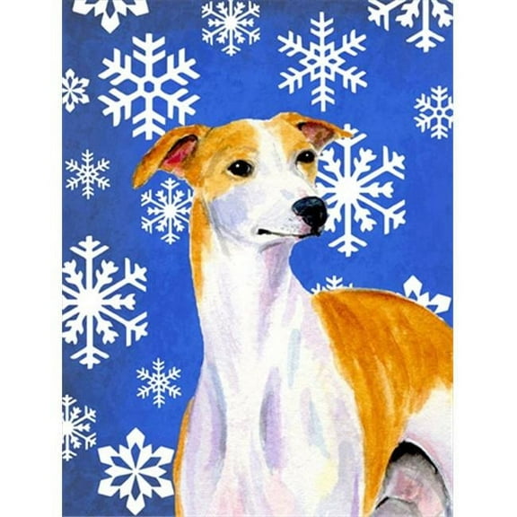 Carolines Treasures  Whippet Winter Snowflakes Holiday Garden Size Flag