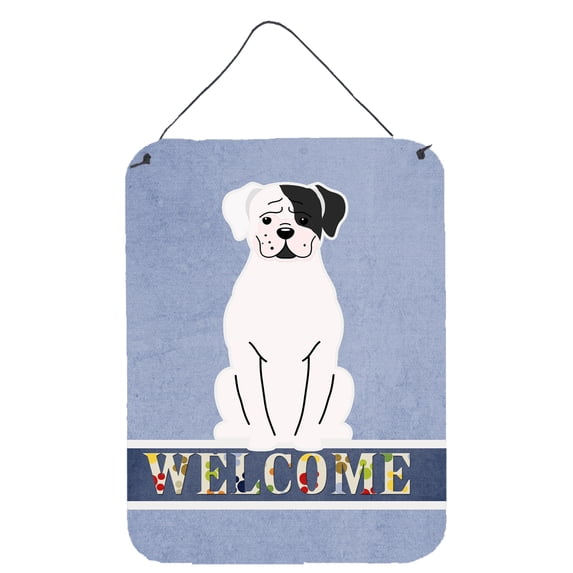 Carolines Treasures BB5695DS1216 White Boxer Cooper Welcome Wall or Door Hanging Prints