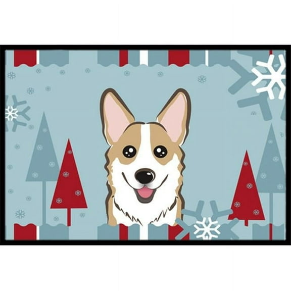 Carolines Treasures Winter Holiday Sable Corgi Indoor & Outdoor Mat - 24 x 36 in.