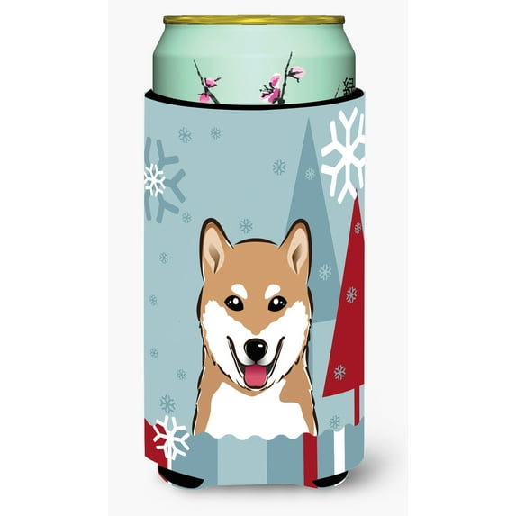 Carolines Treasures Winter Holiday Shiba Inu Tall Boy Beverage Insulator Hugger Tall Boy multicolor