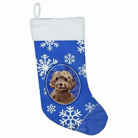Winter Snowflakes Brown Cockapoo Christmas Stocking