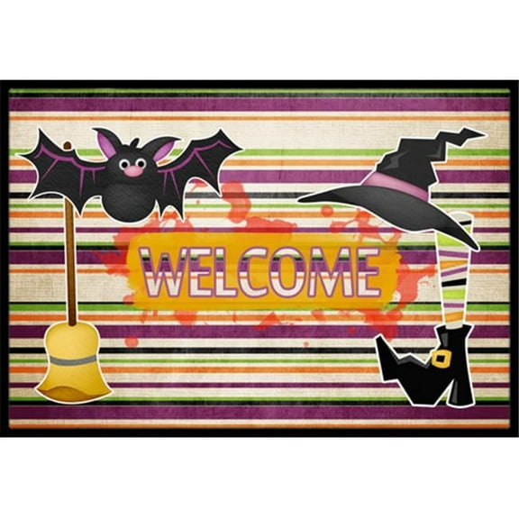 Carolines Treasures  Witch Costume & Broom on Stripes Halloween Doormat, 24 x 36 in.