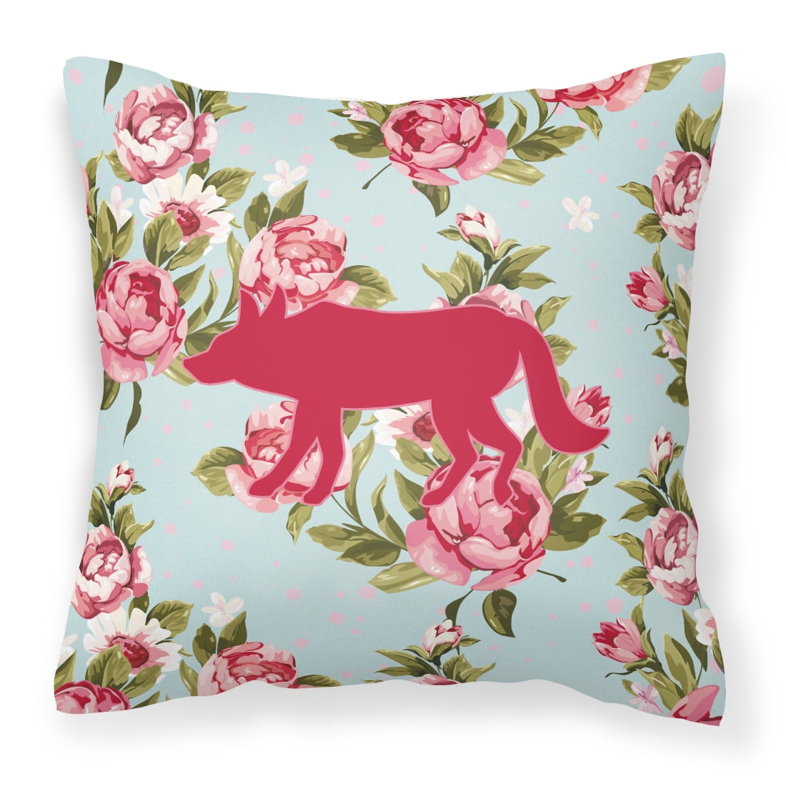 Carolines Treasures Wolf Shabby Chic Blue Roses Canvas Fabric Decorative Pillow BB1123 14Hx14W multicolor