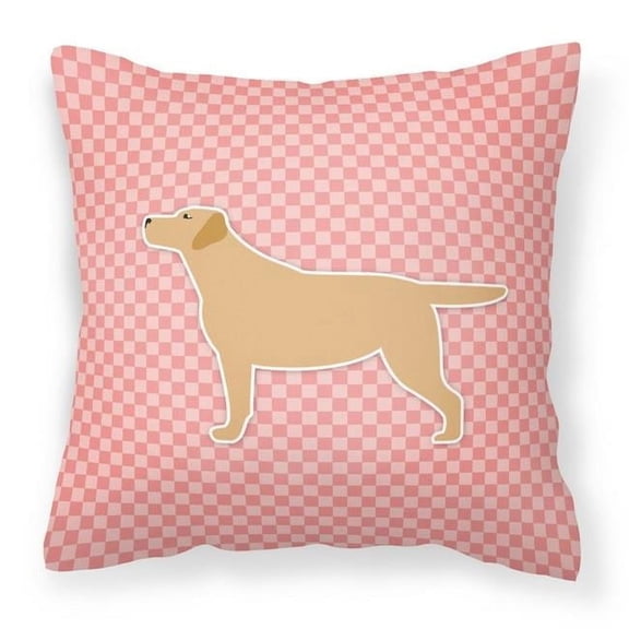 Carolines Treasures Yellow Labrador Retriever Checkerboard Pink Fabric Decorative Pillow - 18in. H x 3in. W x 18in. L