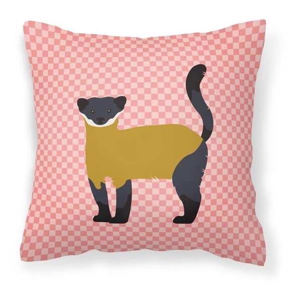 Yellow-Throated Marten Pink Check Fabric Decorative Pillow