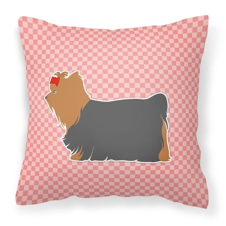 Carolines Treasures Yorkshire Terrier Yorkie Checkerboard Pink Fabric Decorative Pillow 14Hx14W multicolor