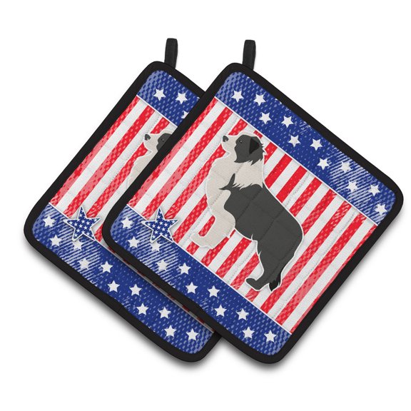 Carolines TreasuresPatriotic Black Border Collie Pair of Pot Holders 7.5HX7.5W multicolor