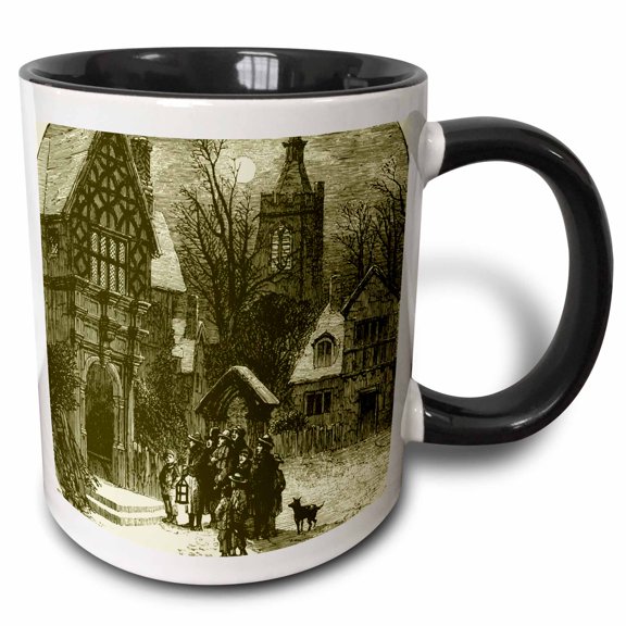 3drose, Caroling in Front of a Church, 15oz Two-tone Black Mug