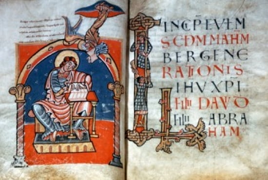 Carolingian Bible St Matthews Gospel illuminated manuscript Italy Rome Basilica of Saint Paul Outside the Walls Canvas Art - (18 x 24)