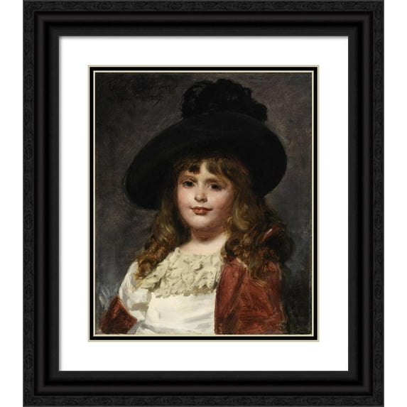 Carolus-Duran 12x14 Black Ornate Wood Framed Double Matted Museum Art Print Titled: Laura at Seven (1887)