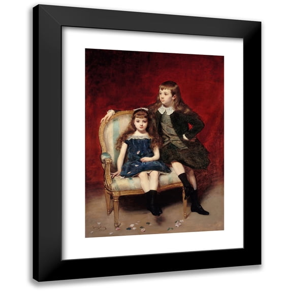Carolus-Duran 14x18 Black Modern Framed Museum Art Print Titled - Portrait of Marguerite (1883-1973) and Robert (1880-1956) by Broglie (1890)
