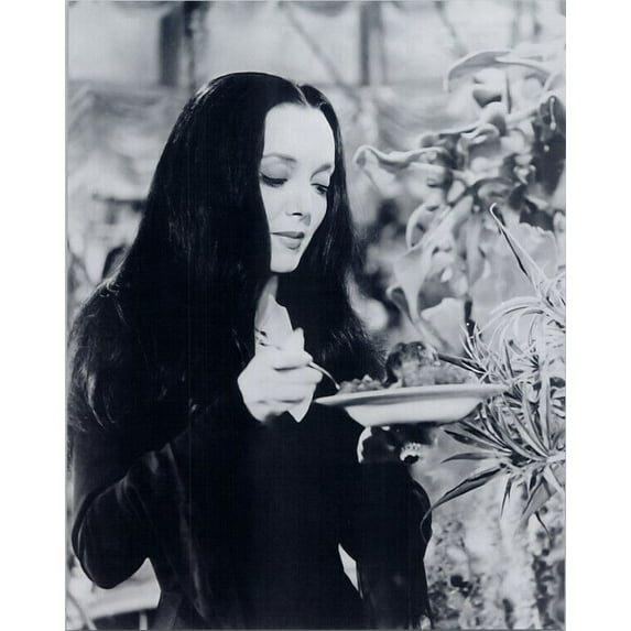 Carolyn Jones as Morticia feeding her plant Cleopatra The Addams Family 8x10