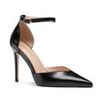 thumbnail image 1 of Carolyn - Women's Elegant, Sexy and Feminine Pointed Toe D’orsay Pumps with 4" Stiletto High Heels in vegan leather and ankle straps. Handmade to perfection. Size 11, 1 of 6