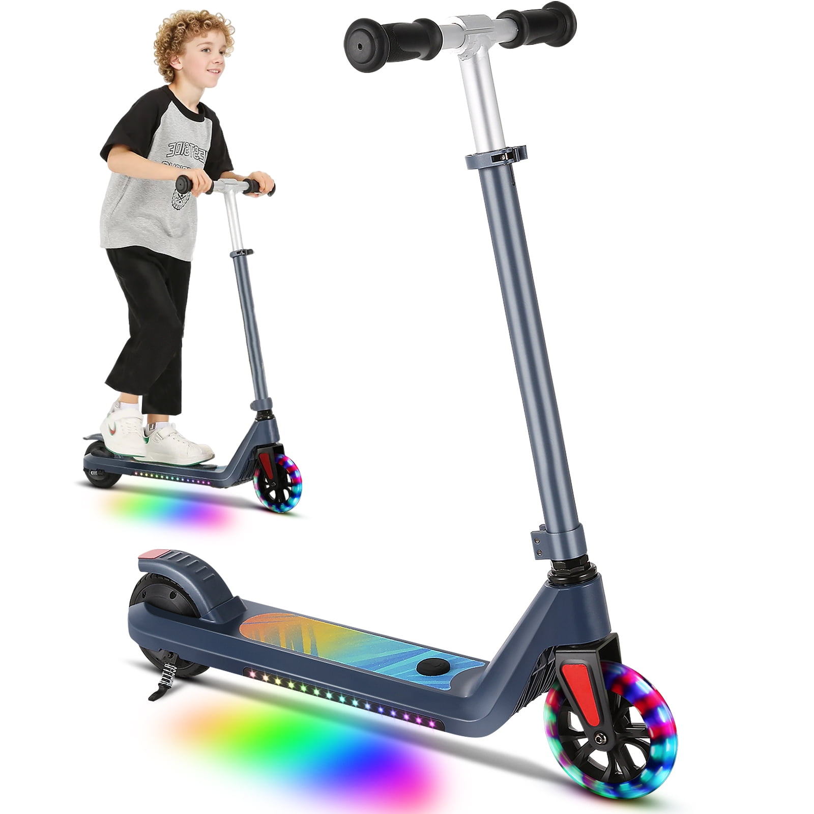 Caroma Motorized Electric Scooter for Kids Ages 6 14 120W Fast Motor 80 Mins Battery Operated Colorful Lights Walmart