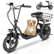 Caroma Electric Scooter with Seat, 819W Peak 500Wh Battery 25 Miles Range 20Mph Top Speed, Foldable Electric Scooter for Adults with Basket, White