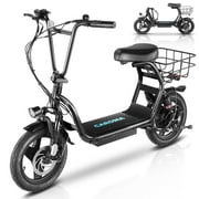 Caroma 48V 500W Adults Electric Scooter with Removable Seat, 14" Off-road Pneumatic Tires, 3 Speeds 20 MPH Max, 25 Miles Range Folding Electric Scooter 350lbs Weight Limit Black