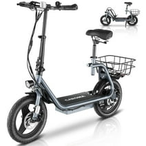 Caroma 500W Electric Scooter with Seat for Adults, Max Speed 20 Mph Up to 31 Miles Range, 14" Tire for Commuting Scooter with Basket, Folding Electric Scooter for Adults , Gray