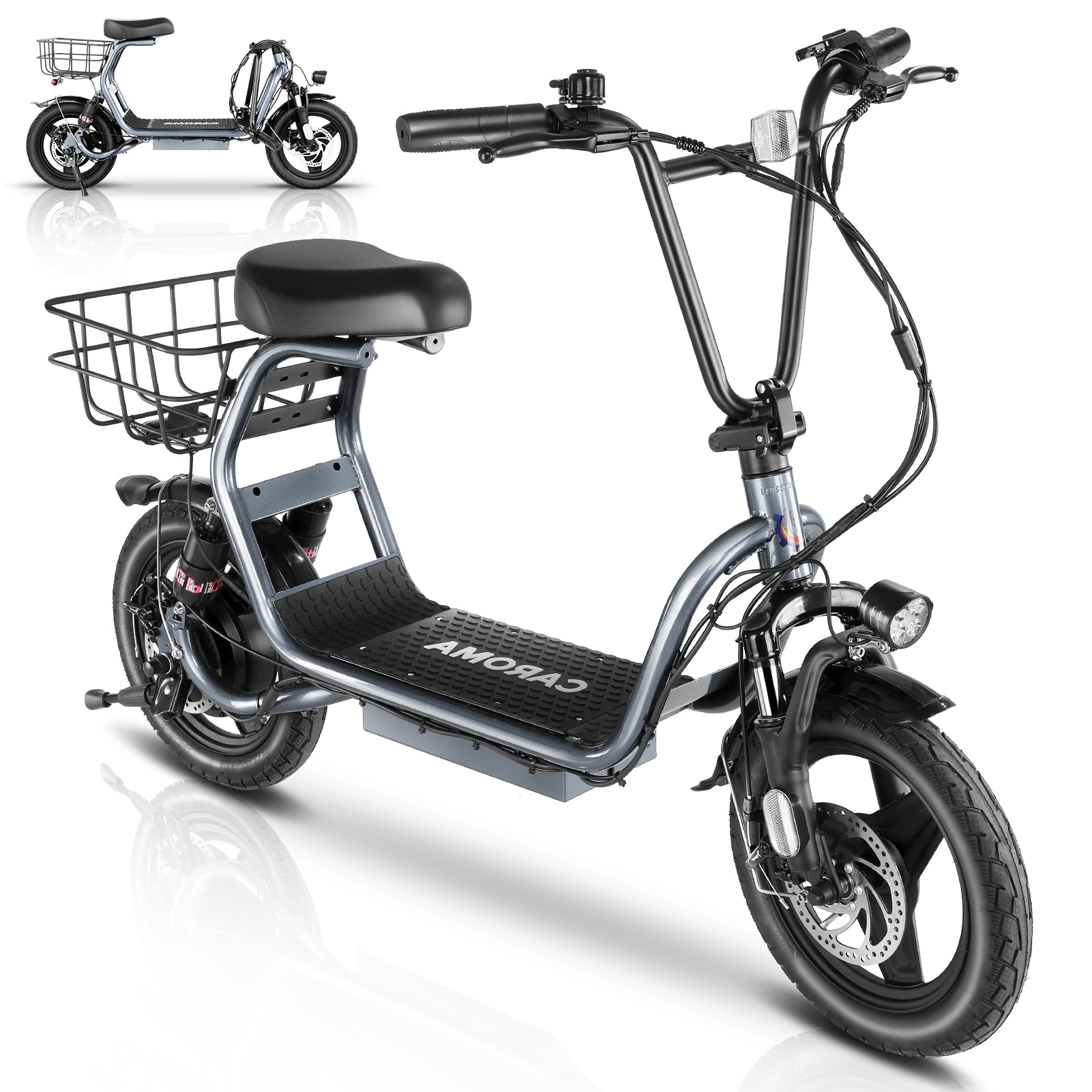 SANOPY Electric Scooter for Adults with Seat,Peak 819W Motor,Commuter Foldable Electric Scooter with Basket, Dual Shock Absorbers&14" Wheels,Up to 25 Miles 20Mph,Gray,UL2272 Certified