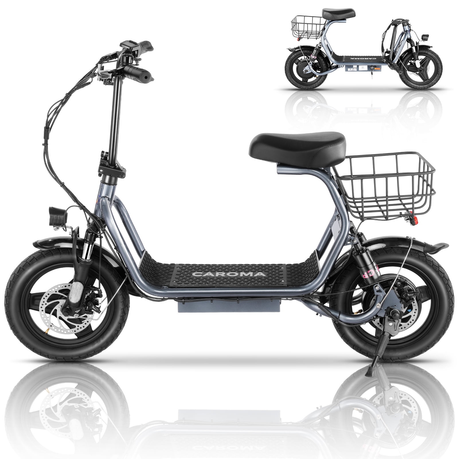 Caroma 500W Electric Scooter with Seat for Adult, 20 Mph Bike with Basket, 300lbs Max Load and