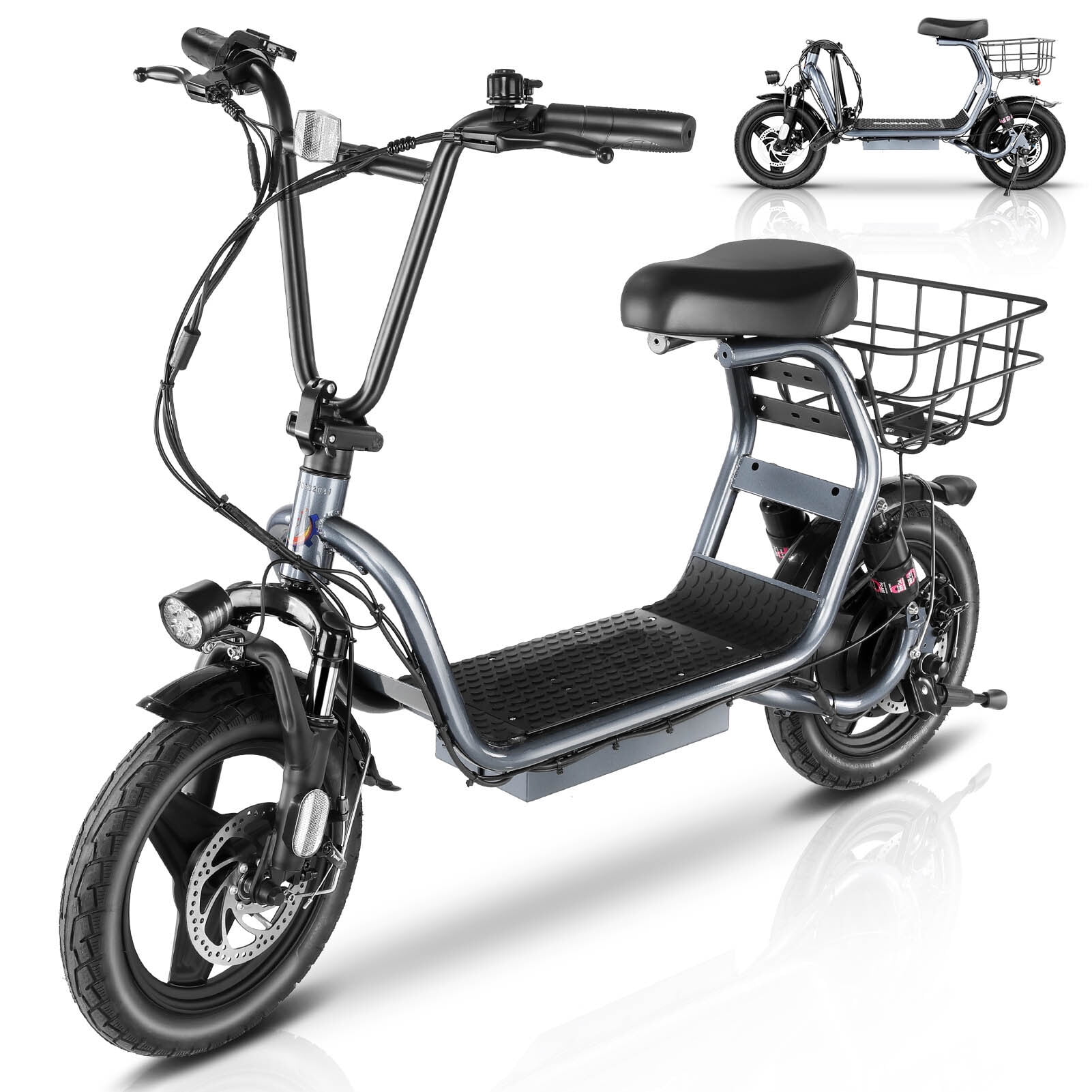 HOTEEL Peak 500W Adults Electric Scooter with Seat, 14" Off-road Tires, 3 Speeds 20 MPH Max, 15 Miles Range Folding Electric Scooter, Black