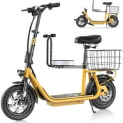 Caroma 819W Peak Electric Scooter with Seat, 22 Miles Max Range Electric Scooter for Adults&Teens, 20mph Top Speed Foldable Commuter Ebike, Adjustable E-Bike with Basket