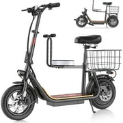 Caroma 819W Peak Electric Scooter with Seat, 22 Miles Max Range Electric Scooter for Adults&Teens, 20mph Top Speed Foldable Commuter Ebike, Adjustable E-Bike with Basket