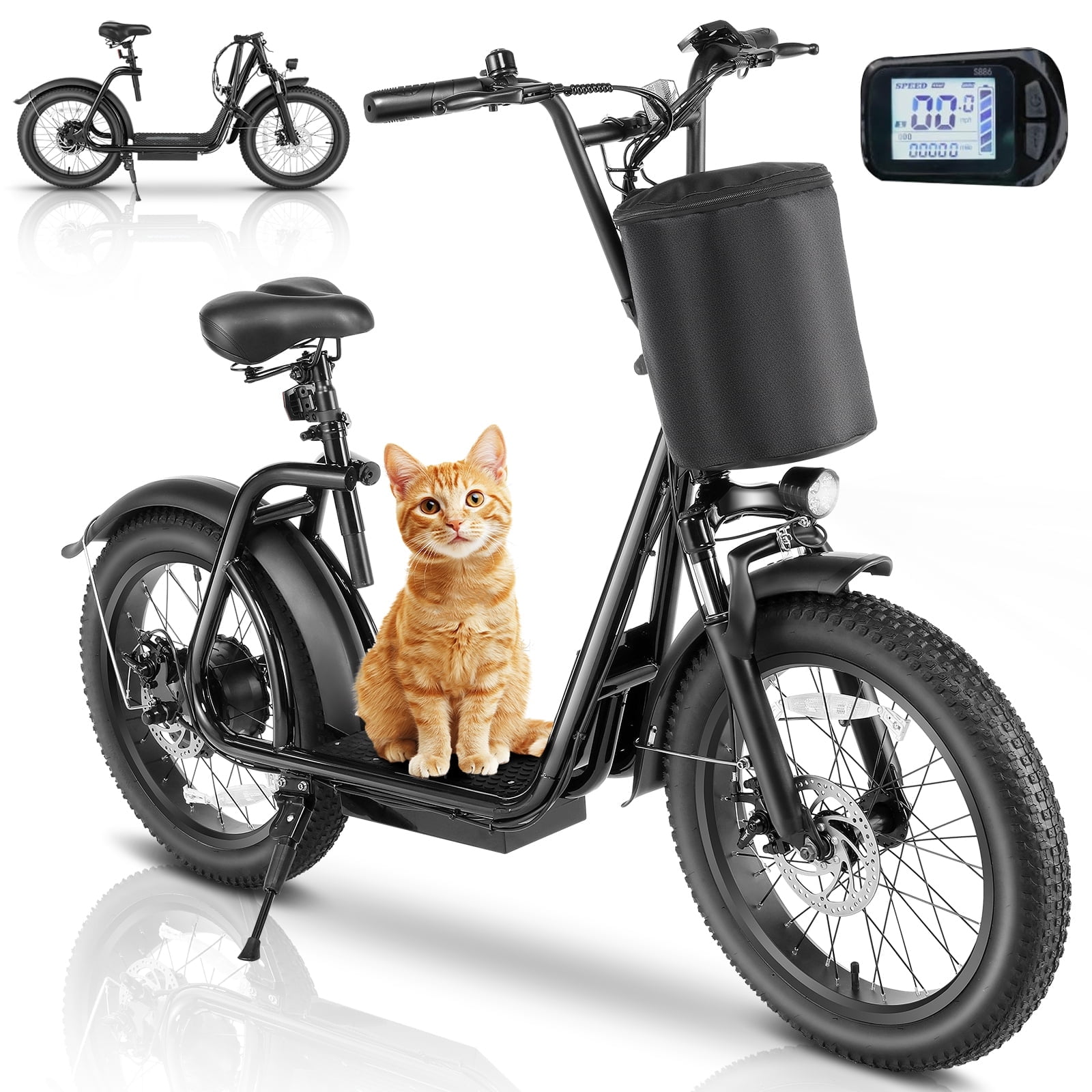 HOTEEL Electric Scooter for Adult, 30Miles Range&20Mph Power by 20"Off-Road Tire&Height Adjustable Seat, Foldable Scooter E Bike for Mountains, Snow, Road, Black