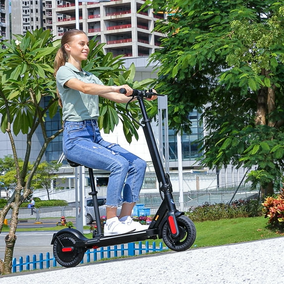 Caroma Electric Scooter Adult with Seat, 800W Peak Motor, 10" Solid Tires, 25 Miles & 20 mph Folding Commuter Electric Scooter, Max Load 300 Lbs, Gray