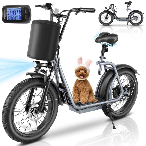 Caroma Electric Scooter Adults 20"X3" Fat Tire, 20 MPH Top Speed & 30 Miles Range, Peak 819W Off-Road E Scooter w/Adjustable Seat & Detachable Basket, Foldable Ebike w/Shock Absorption for Commuting