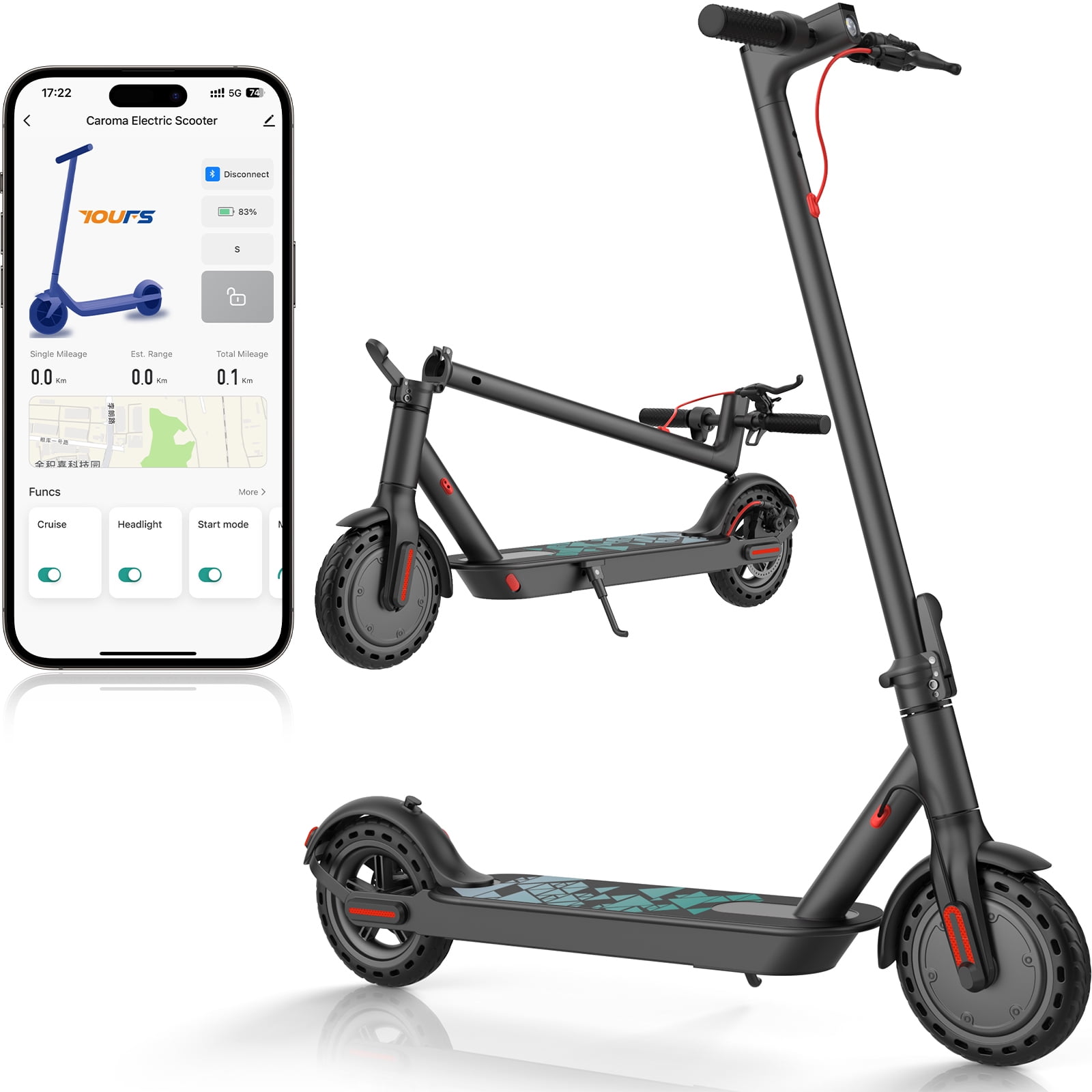 Caroma Electric Scooter Adults,20 Miles Range & 9" Solid Tires,Foldable