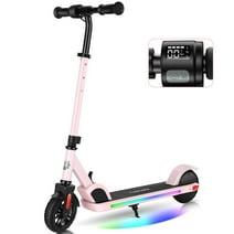 Caroma Electric Scooter for Kids Ages 8-12, Max 7 Miles Range and 10 Mph Max Speed, Colorful Rainbow Light, UL2272 Certification, Lightweight Electric Kick Scooter for Kids Boys Girls, Pink