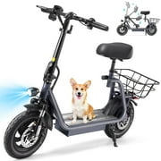 COBIZI Peak 819W Electric Scooter with Seat, 375Wh Battery up to 22 Miles&20MPH, 12" Pneumatic Tire, Foldable Adult Electric Scooter for Commuting with Basket & Height Adjustable Seat, Gray