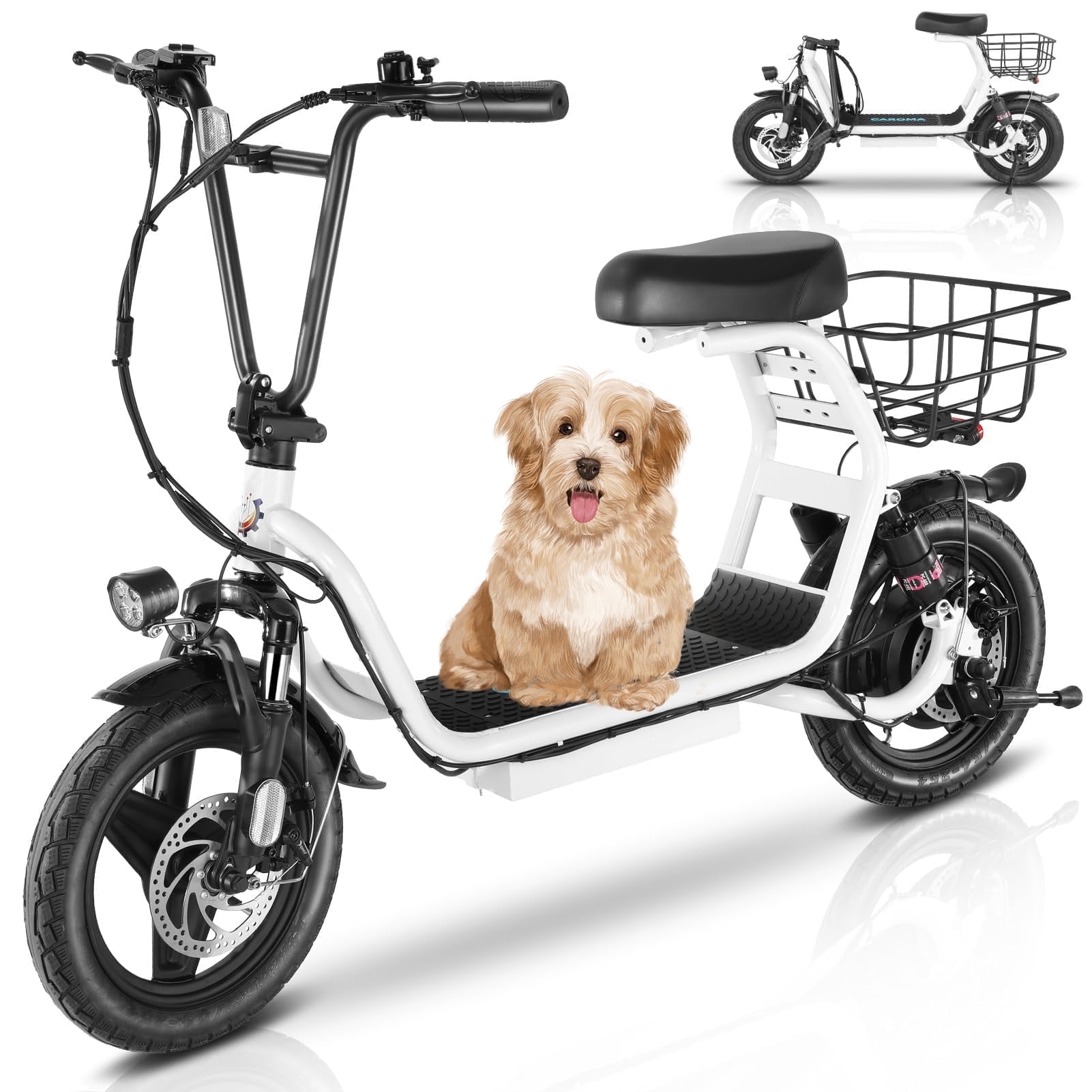SANOPY Electric Scooter with Seat, 500W 500Wh Battery 25 Miles Range 20Mph Top Speed, Foldable Electric Scooter for Adults with Basket, White