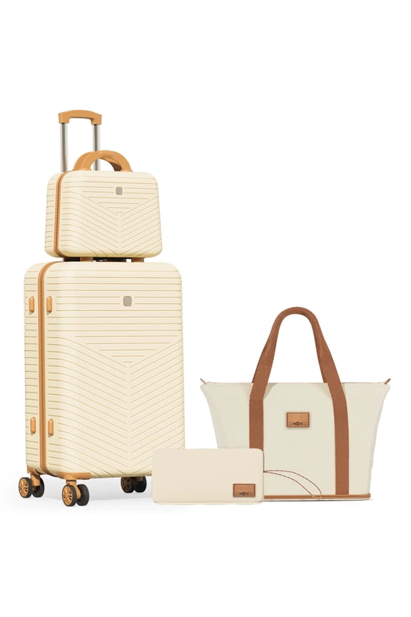 4 Piece Carry On Luggage Sets,Lightweight Travel Suitcase Set with TSA Lock & Spinner Wheels(13/20in, Beige)