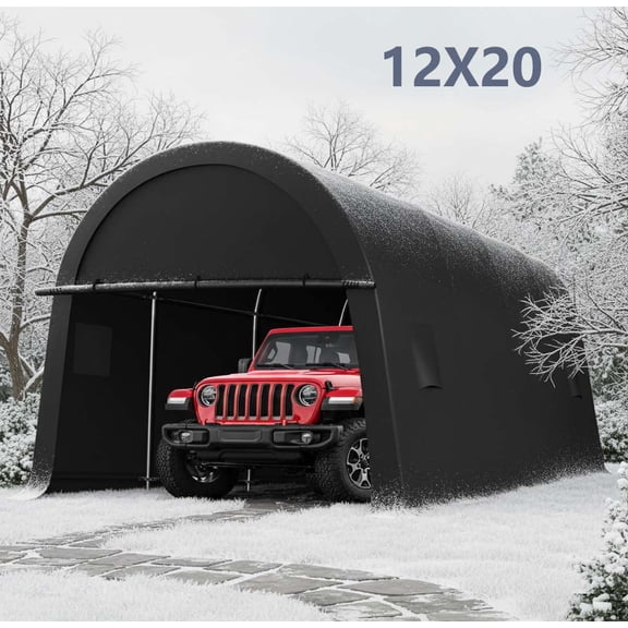 HOTEEL Carport 12x20ft Heavy Duty Portable Garage with All-Steel Metal Frame & Vents, All-Season Round Style Outdoor Storage Shed for Car, Truck, Boat, Patio Furniture Anti-Snow Waterproof