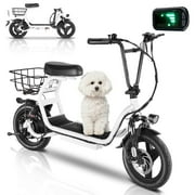 COBIZI 350W Electric Scooters for Adults,15 Miles Range&20MPH Top Speed,14" Fat Tire,Foldable Electric Scooter with Seat,White