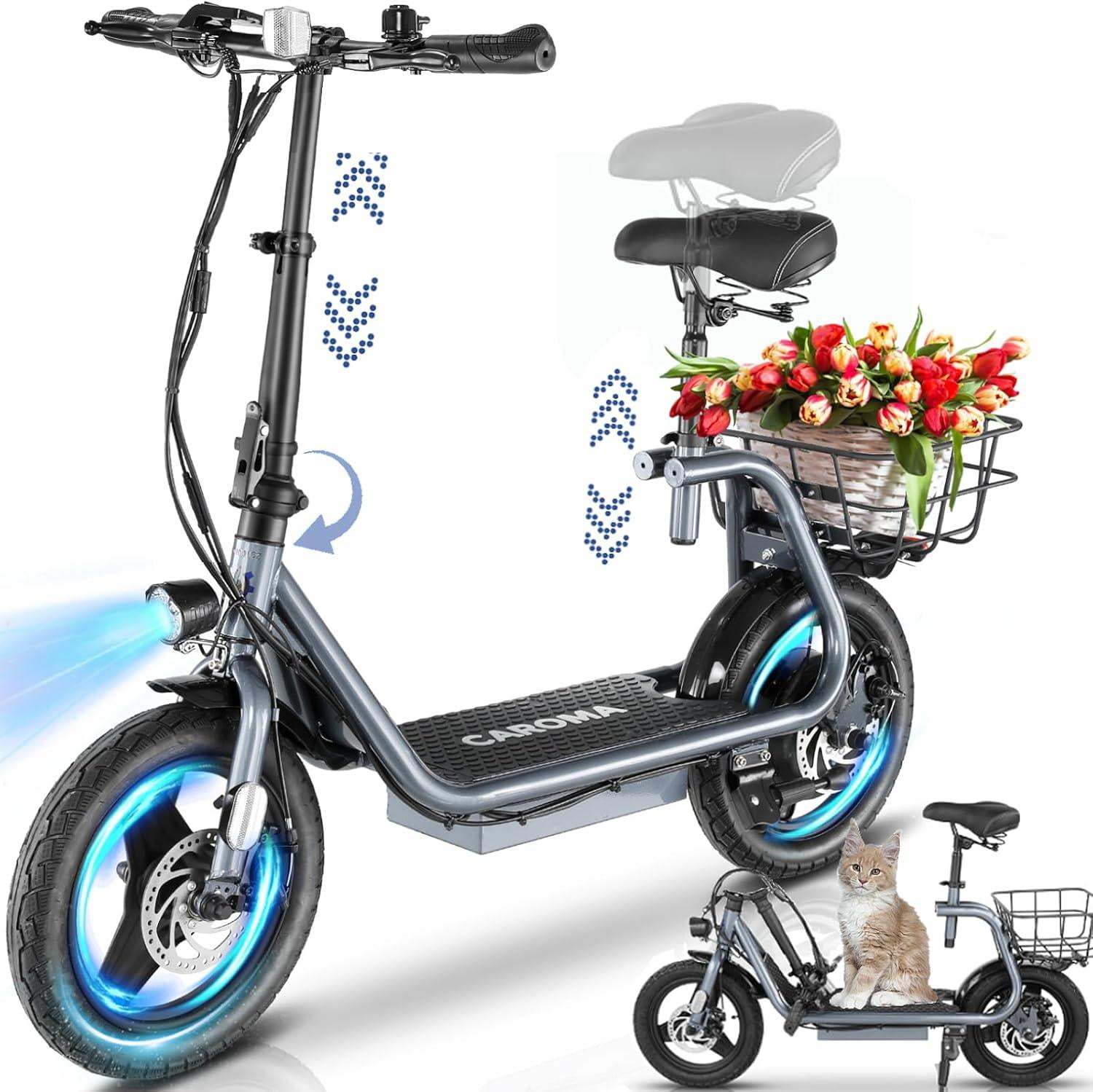 Caroma Peak 1200W Electric Scooters for Adults 14" Tire, 500Wh Battery