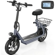Caroma Peak 1200W Foldable Electric Scooter with Seat, 500Wh Battery, 30 Miles Max Range, 20MPH Top Speed, 12" Pneumatic Tire, Adult Commuting Scooter w/Detachable Basket & Storage Hook