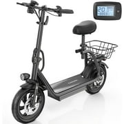 Caroma Peak 1200W Foldable Electric Scooter with Seat, 500Wh Battery, 30 Miles Max Range, 20MPH Top Speed, 12" Pneumatic Tire, Adult Commuting Scooter w/Detachable Basket & Storage Hook