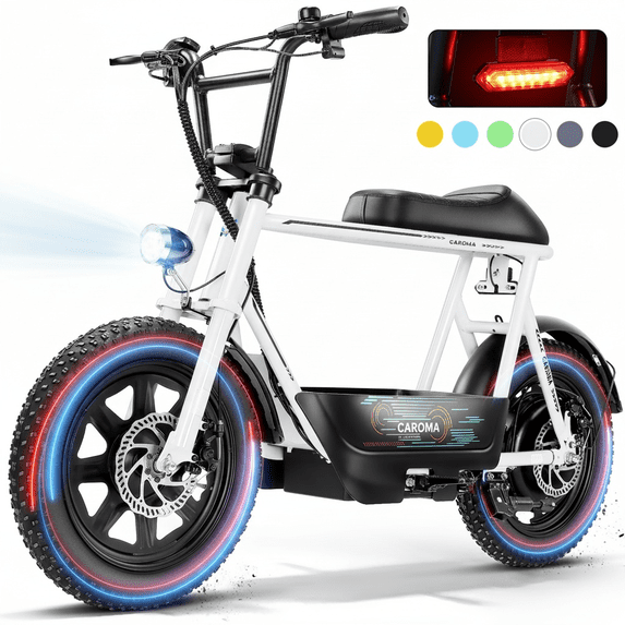 Caroma Peak 560W Electric Scooters with Seat for Adults, 16" Fat Tire for All-Terrain, 15Miles Max Range, 20mph Top Speed, Commuter Ebike for Adults&Teens, Motorcycle Style