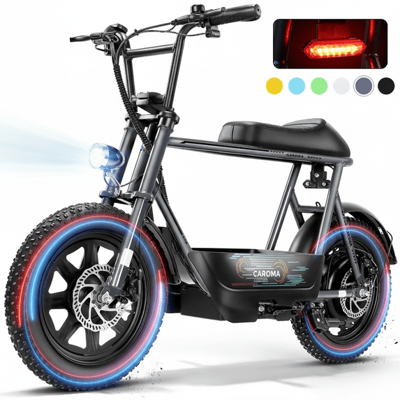 Caroma Peak 560W Electric Scooters with Seat for Adults, 16" Fat Tire for All-Terrain, 15Miles Max Range, 20mph Top Speed, Commuter Ebike for Adults&Teens, Motorcycle Style