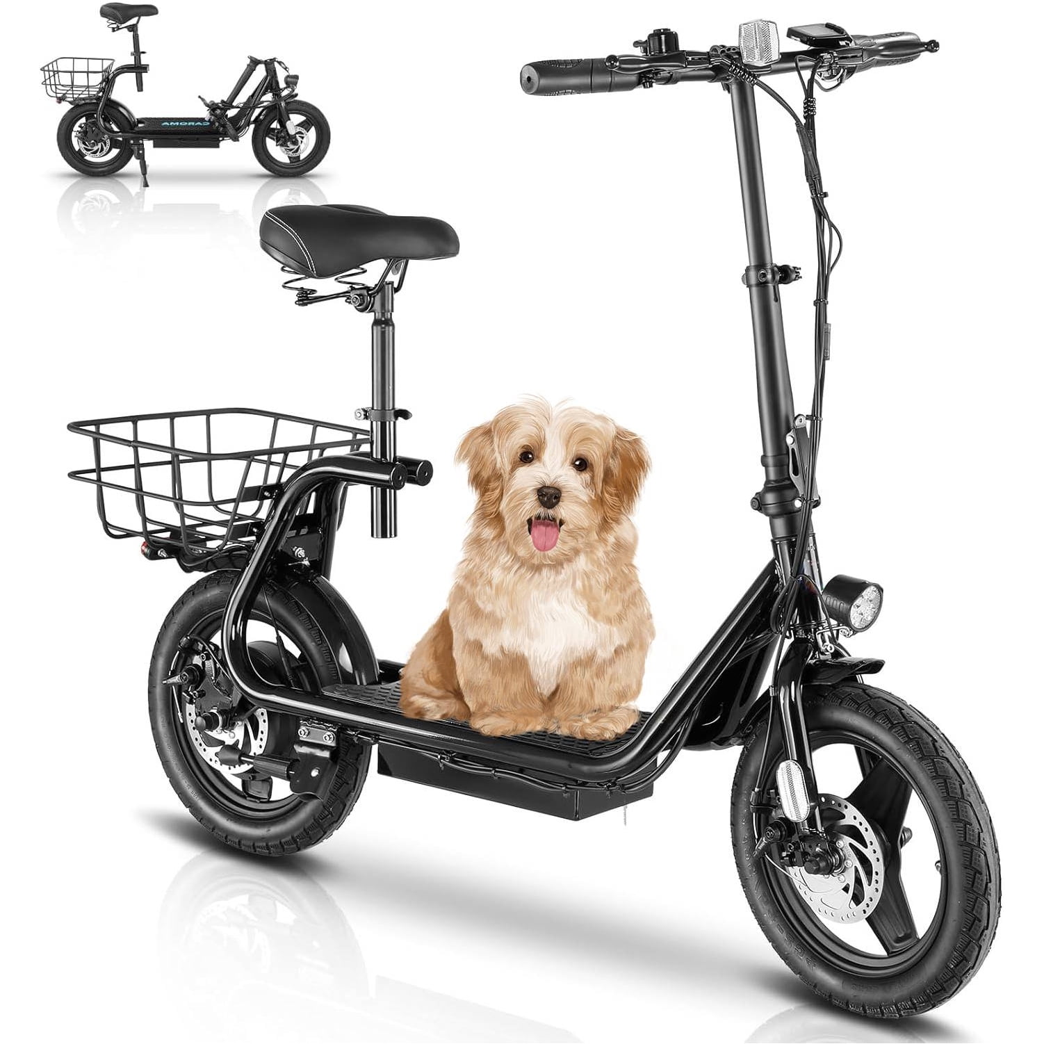 HOTEEL Electric Scooter with Seat, 819W Peak 500Wh Battery 25 Miles Range 20Mph Top Speed, Foldable Electric Scooter for Adults with Basket, Black