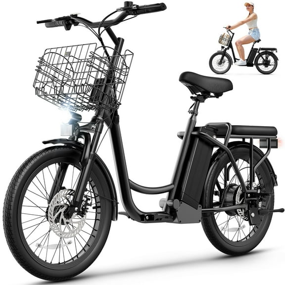 Caroma Peak 819W Electric Scooter with Seat for Adults, 15 Miles Range, 20MPH Top Speed, 20" X1.95"Off-Road Tires, Removable Battery, Electric Bicycles for Commuting with Basket, Black