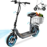 Caroma Peak 819W Electric Scooter with Seat, Electric Scooters for Adults up to 22 Miles&20MPH, Foldable Ebikes for Adult, Electric Scooter Adults with Basket and Wide Deck for Commuting and Teens