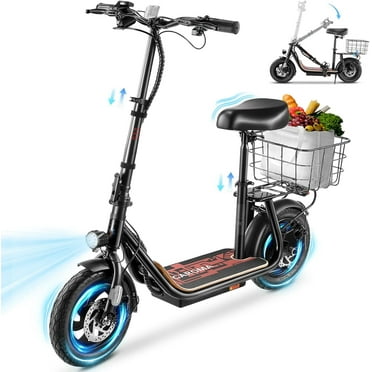 Caroma Peak 819W Electric Scooter with Seat, Electric Scooters for Adults up to 22 Miles&20MPH, Foldable Ebikes for Adult, Electric Scooter Adults with Basket and Wide Deck for Commuting and Teens
