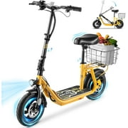 Caroma Peak 819W Electric Scooter with Seat, Electric Scooters for Adults up to 22 Miles&20MPH, Foldable Ebikes for Adult, Electric Scooter Adults with Basket and Wide Deck for Commuting and Teens